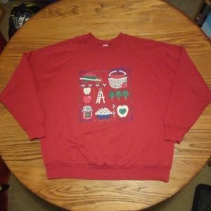 🍎 Vintage 🍁 Sweater Crewneck Apple Pie Red America Small Sweatshirt Shirt Vtg